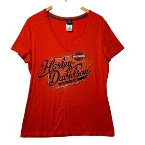 Harley-Davidson Womens V-Neck T-Shirt XL Cotton/Spandex Blend Graphic Logo